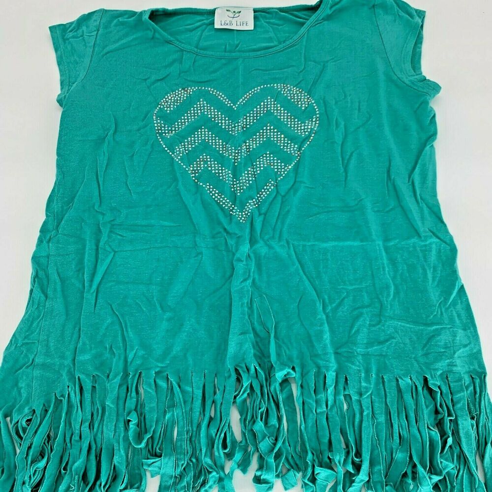 L&B Life Girl’s Embellished Grayed Blue Short Sleeve Top Kid’s Youth